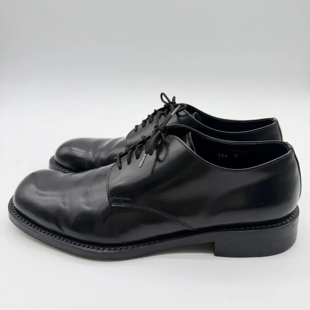 PRADA | Men’s Black Leather Derby Dress Shoes Square Toe Made in Italy 9